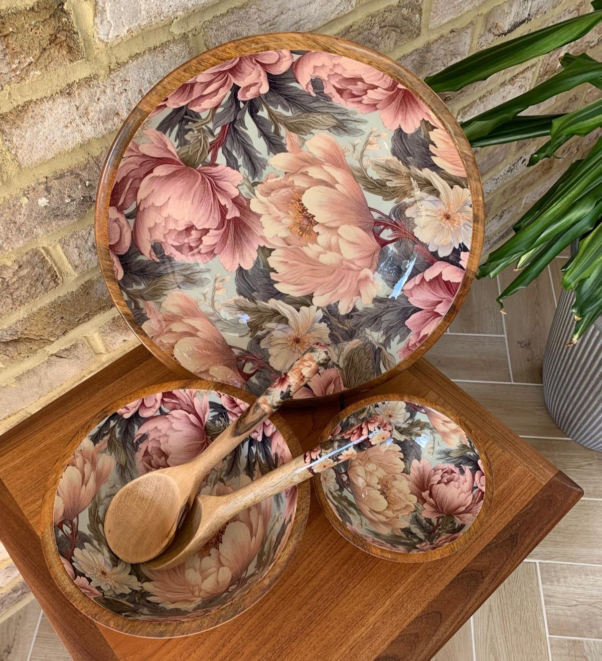 Large Dusty Pink Peonies Bowl