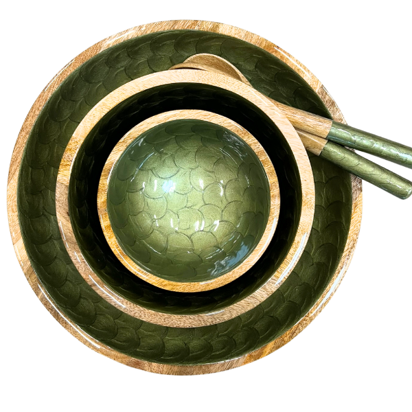 Large Pearl Finish Bowl in Olive Green (38cm)