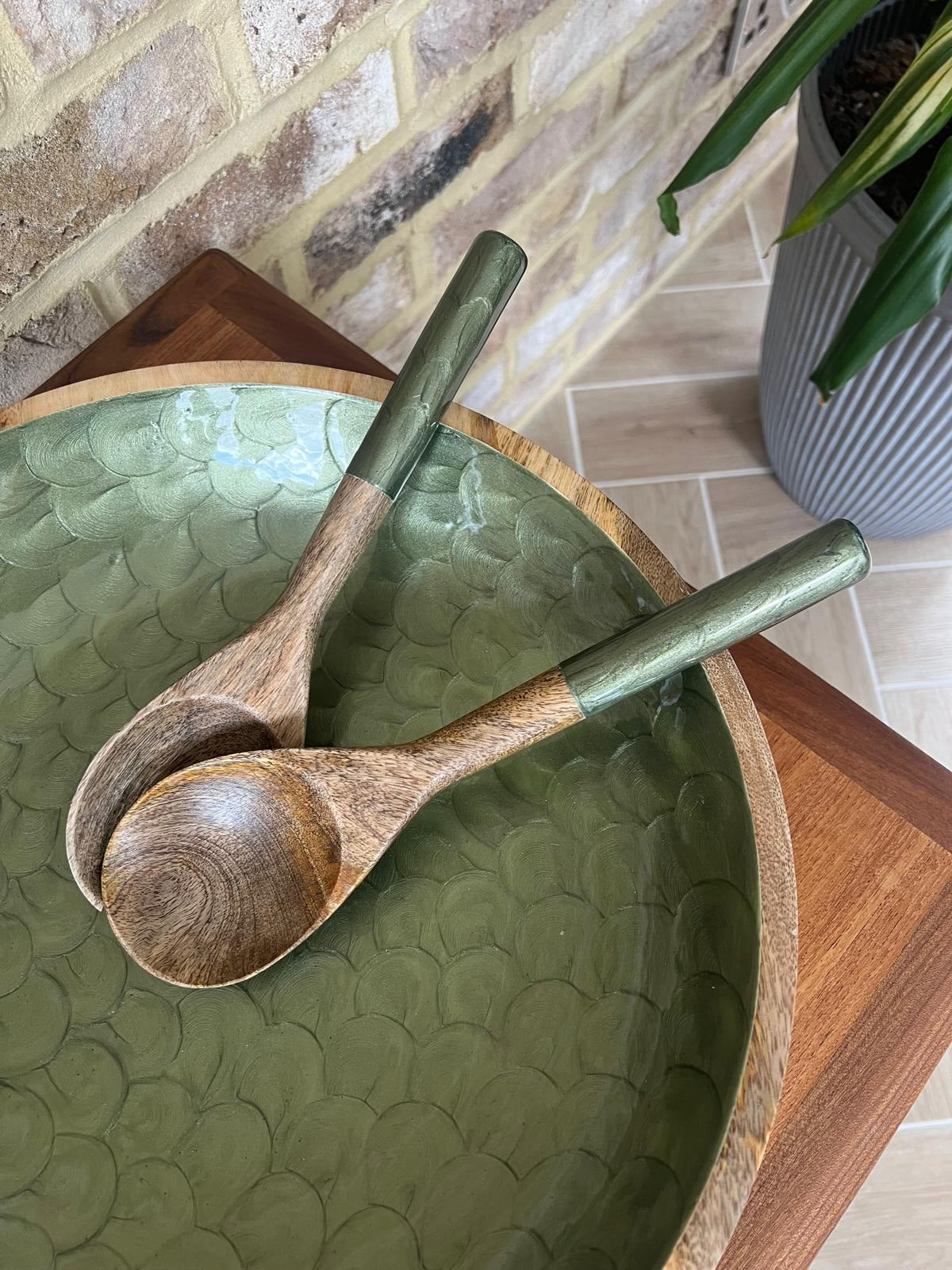 Olive Green Pearl Finish Salad Servers